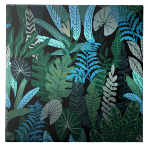 Azulejo De Cerâmica Tropical Aloha Exótica da Selva Azul à Noite