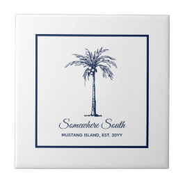 Azulejo De Cerâmica Tropical Azul Marinho Árvore de Palmeira Branco Pe