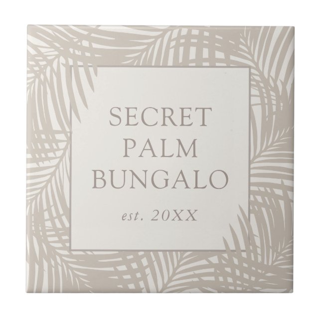 Azulejo De Cerâmica Tropical Beach House Taupe Palm Patterno (Frente)