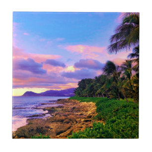 Azulejo De Cerâmica Tropical Hawaii Seashore Sunset