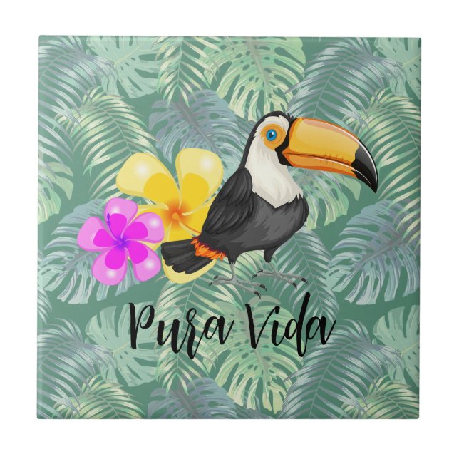 Azulejo De Cerâmica Tropical Toucan Pura Vida Design Cerâmica Azulejo (Frente)