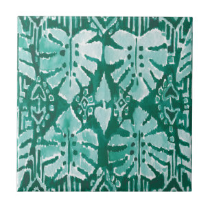 Azulejo De Cerâmica Tropical tribal verde havaiano da SELVA IKAT