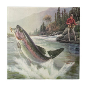 Azulejo De Cerâmica Truta Arco-Íris, Pescador Antigo Pescando Peixes