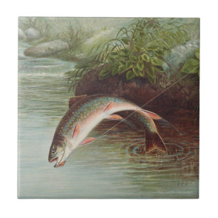 Azulejo De Cerâmica Truta-de-riacho Saltando por S.A. Kilbourne Peixe