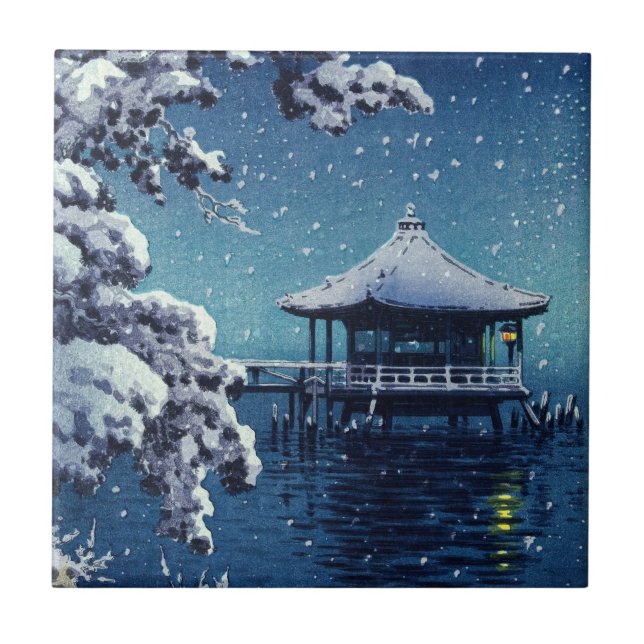 Azulejo De Cerâmica Tsuchiya Koitsu - Neve no Ukimido em Katada (Frente)