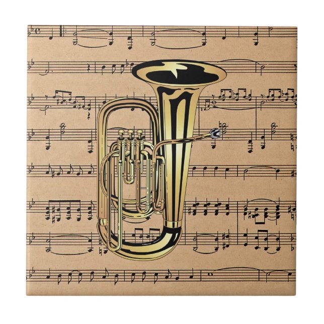 Azulejo De Cerâmica Tuba ~ Com Fundo de Partitura (Frente)