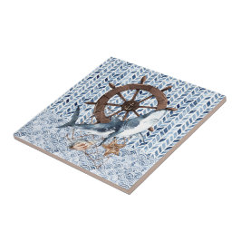 Azulejo De Cerâmica Tubarão e volante do navio