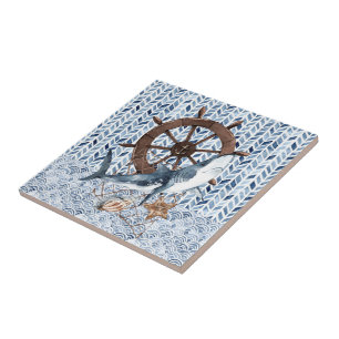 Azulejo De Cerâmica Tubarão e volante do navio
