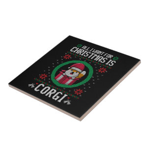 Azulejo De Cerâmica Tudo o que eu quero no Natal é Corgi Bonito