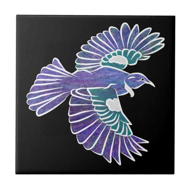 Azulejo De Cerâmica Tui Bird, Voando na Nova Zelândia (Frente)