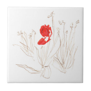 Azulejo De Cerâmica Tulipa adorável no vento e na chuva