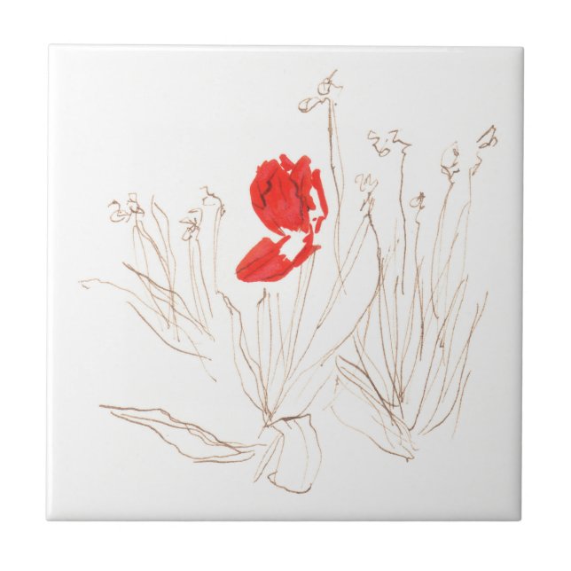 Azulejo De Cerâmica Tulipa adorável no vento e na chuva (Frente)