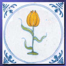 Tulipa Amarela Antiga Delft Azul e Branco