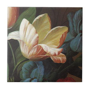 Azulejo De Cerâmica Tulipa de Jardim Antiga em Flor, Flores Vitorianas