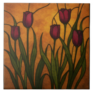 Azulejo De Cerâmica Tulipa em estilo de vitral Art Nouveau