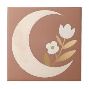 Azulejo De Cerâmica Tulipa Floral Lua Crescente Minimalista