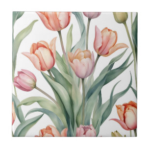 Azulejo De Cerâmica Tulipa sofisticada com Aquarela