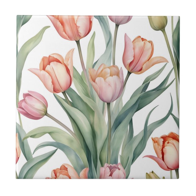 Azulejo De Cerâmica Tulipa sofisticada com Aquarela (Frente)
