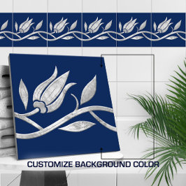 Azulejo De Cerâmica tulipa turca de prata Borda sem costura