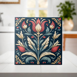 Azulejo De Cerâmica Tulipa turca inspirada no otomano