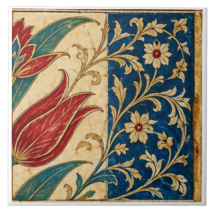 Azulejo De Cerâmica Tulipa Vermelha Cobalt Blue Otomano Floral