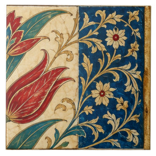 Azulejo De Cerâmica Tulipa Vermelha Cobalt Blue Otomano Floral