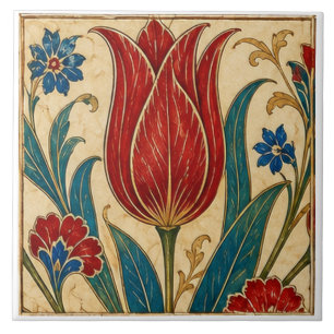 Azulejo De Cerâmica Tulipa Vermelha Floral Arte Otomana de Iznik