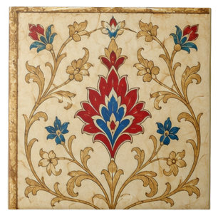 Azulejo De Cerâmica Tulipa Vermelha Floral Arte Otomana de Iznik  