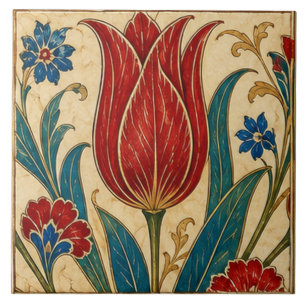 Azulejo De Cerâmica Tulipa Vermelha Floral Arte Otomana de Iznik