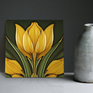 Azulejo De Cerâmica Tulipas Amarelas Arte Simétrica de Parede Arte Nov