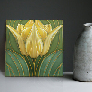 Azulejo De Cerâmica Tulipas Amarelas Decoração Simétrica de Parede Art