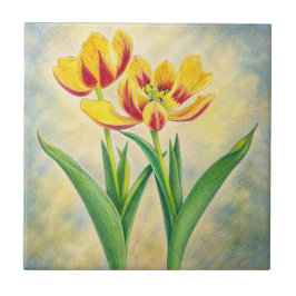 Azulejo De Cerâmica Tulipas Amarelas e Vermelhas