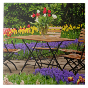 Azulejo De Cerâmica Tulipas de mesa no jardim, Jardins Keukenhof,