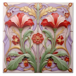 Azulejo De Cerâmica Tulipas de papagaio vermelho e branco