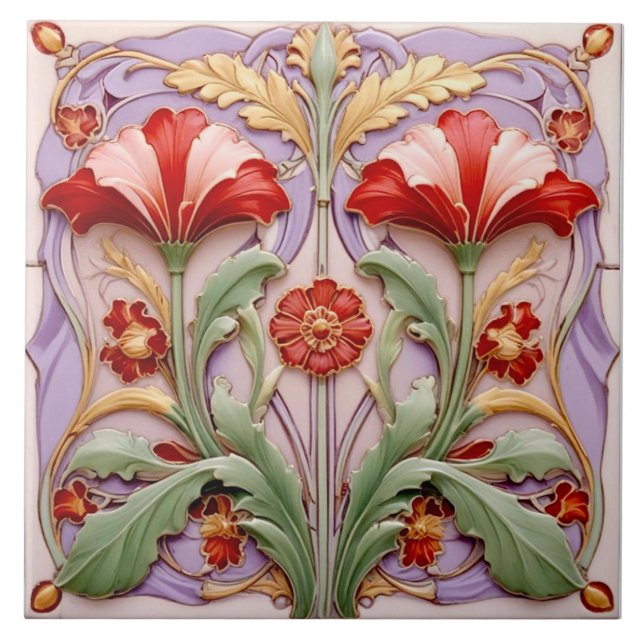 Azulejo De Cerâmica Tulipas de papagaio vermelho e branco (Frente)