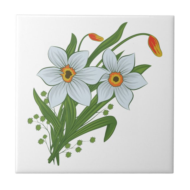 Azulejo De Cerâmica Tulipas e Flores de Narcisos (Frente)