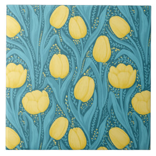 Azulejo De Cerâmica Tulipas em azul e amarelo