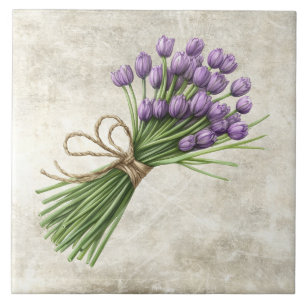 Azulejo De Cerâmica Tulipas Florais em Aquarela Rústica com Desenho de