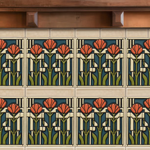 Azulejo De Cerâmica Tulipas Meados do Século Abstração Simetria Artes