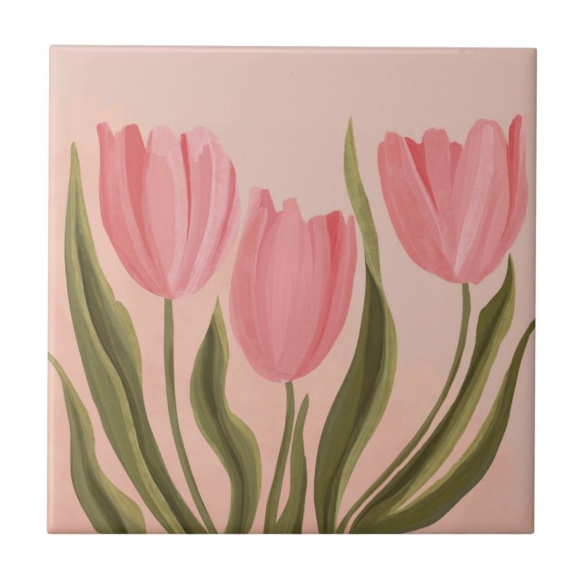 Azulejo De Cerâmica Tulipas Rosa Bonito Painteramente (Frente)