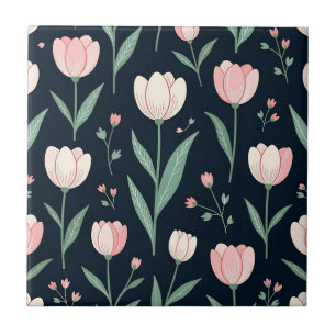 Azulejo De Cerâmica Tulipas Rosa Elegantes Padrão Floral Sem Costura