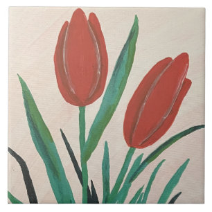 Azulejo De Cerâmica Tulipas Vermelhas