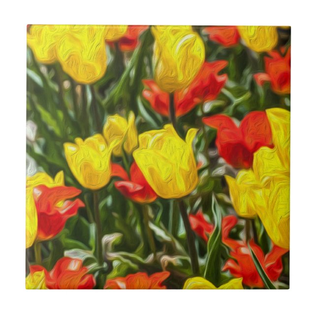 Azulejo De Cerâmica Tulipas Vermelhas e Amarelas (Frente)