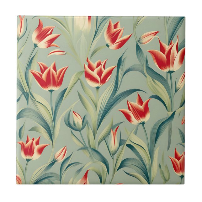 Azulejo De Cerâmica Tulipas Vermelhos Vermelhos Vermelhos Vermelhos (Frente)