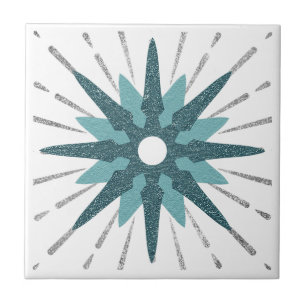 Azulejo De Cerâmica Turbilhão de Estrela Turquesa e Prata