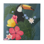 Azulejo De Cerâmica Turiano tropical na natureza<br><div class="desc">Calor Tropical I por Grace Popp. Um tucano senta sobre uma coleção de lindas folhas e flores tropicais. | 164259Z</div>