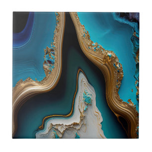 Azulejo De Cerâmica Turquesa Aqua Azul Gemstone Azul Dourado Acrísio A