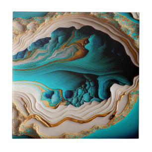Azulejo De Cerâmica Turquesa Aqua Azul Gemstone Azul Dourado Acrísio A