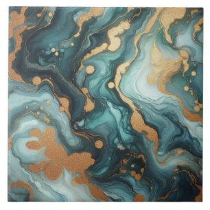 Azulejo De Cerâmica Turquesa Azul e Ouro Tinta Álcool