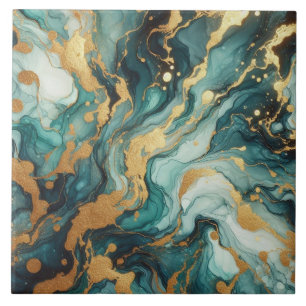 Azulejo De Cerâmica Turquesa Azul e Ouro Tinta Álcool